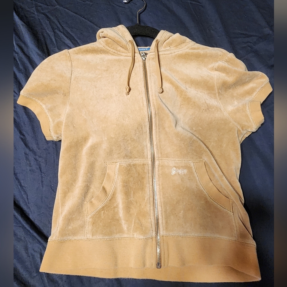 Groggy Y2K Small Vintage Tan Short-Sleeve Hoodie